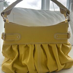 Mia Spiga Yellow Leather Ruched Hobo Shoulder Bag Y2K Statement Purse